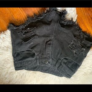 distressed black shorts